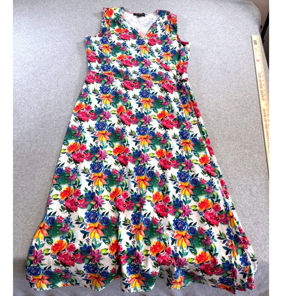 Chadwicks Floral Maxi Dress Womens‎ Large Multicolor Excellent Sleeveless V-Neck